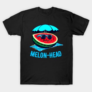 Melon-Head Funny A smiling slice of watermelon on a beach towel with sunglasses T-Shirt